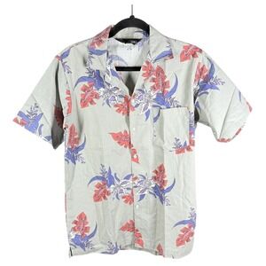 Generation One Shirt Mens Small Gray Red Purple Floral Hawaiian Button Up Pocket